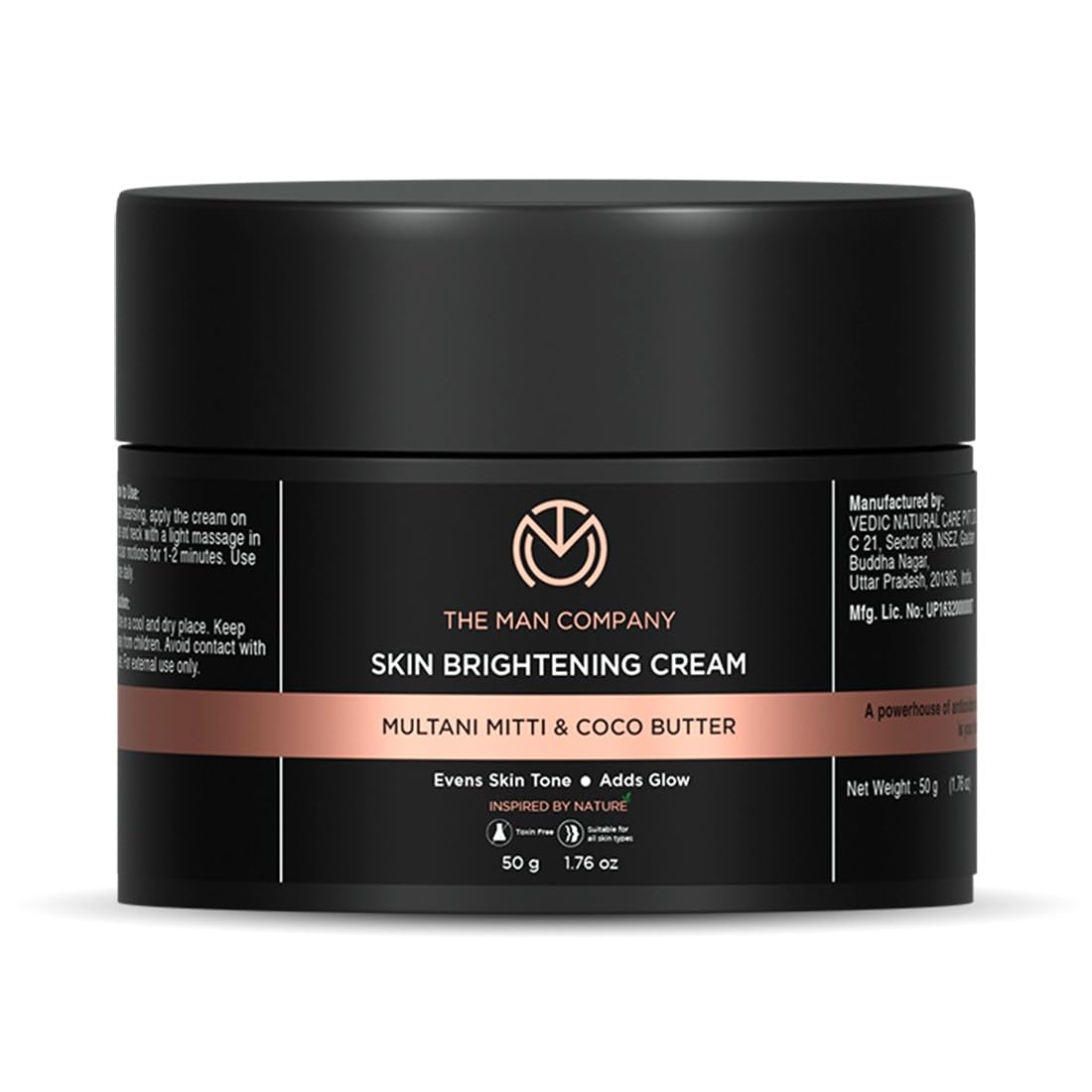 The Man Company Skin Brightening Cream - 50gm for Glowing Radiant Skin | Enriched with Multani Mitti, Coco Butter, Hyaluronic Acid | Reduces Acne & Dark Spots Naturally