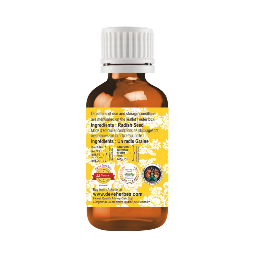 Deve Herbes Pure Radish Seed Oil (Raphanus sativus) Natural Therapeutic Grade Cold Pressed 30ml