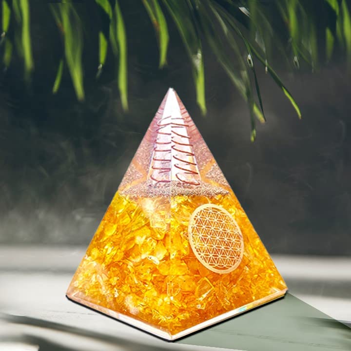 Orgone Pyramid | Citrine Orgonite Pyramid for Wisdom, Wealth & Success | Healing Crystal Gemstone Pyramid | Orgone Pyramid Crystal - Handmade In India