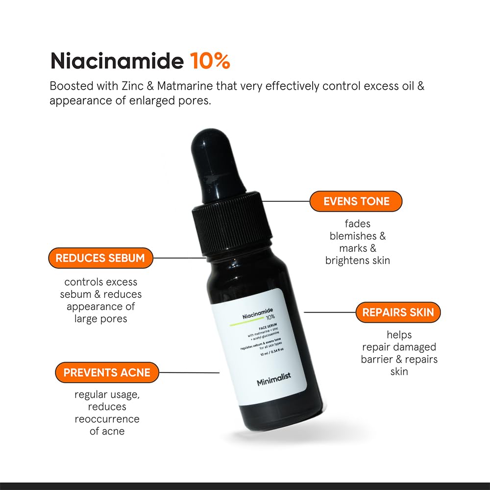 Minimalist Oil Control & Anti-Acne 10% Niacinamide Face Serum with Zinc | Skin Clarifying,Blemishes Removing & Pore Care for All Skin Types | 10 ml (Pack of 1)