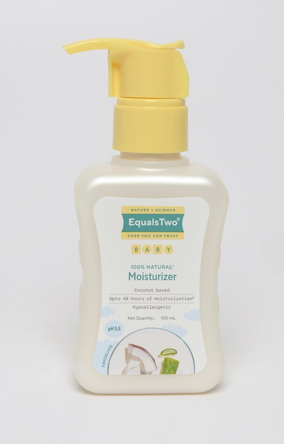 EQUALSTWO Baby Moisturizer, 100ml, 100% Natural Coconut based Daily Baby Skin Care Body Lotion for Nourishing Skin, All Skin Types, PH 5.5, Dermatalogically Tested, No Parabens No Sulphates, Pack 1