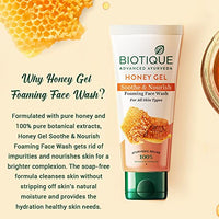 Biotique Honey Gel Soothe & Nourish Foaming Face wash | Soap Free Formula | Reduce Dryness | 100% Botanical Extracts | Suitable for All Skin Types | 150ml