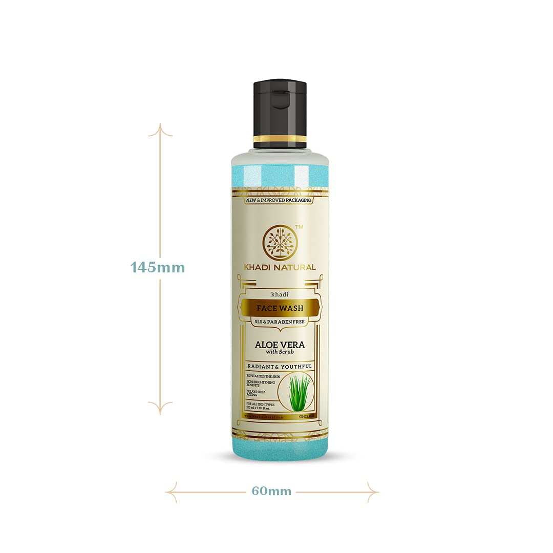 Khadi Natural Aloe Vera Face Wash with Scrub | Face Wash for Younger-Looking Skin | Face Scrub for Fighting Early Signs of Ageing | Paraben & SLS Free | Suitable for All Skin Types | 210ml