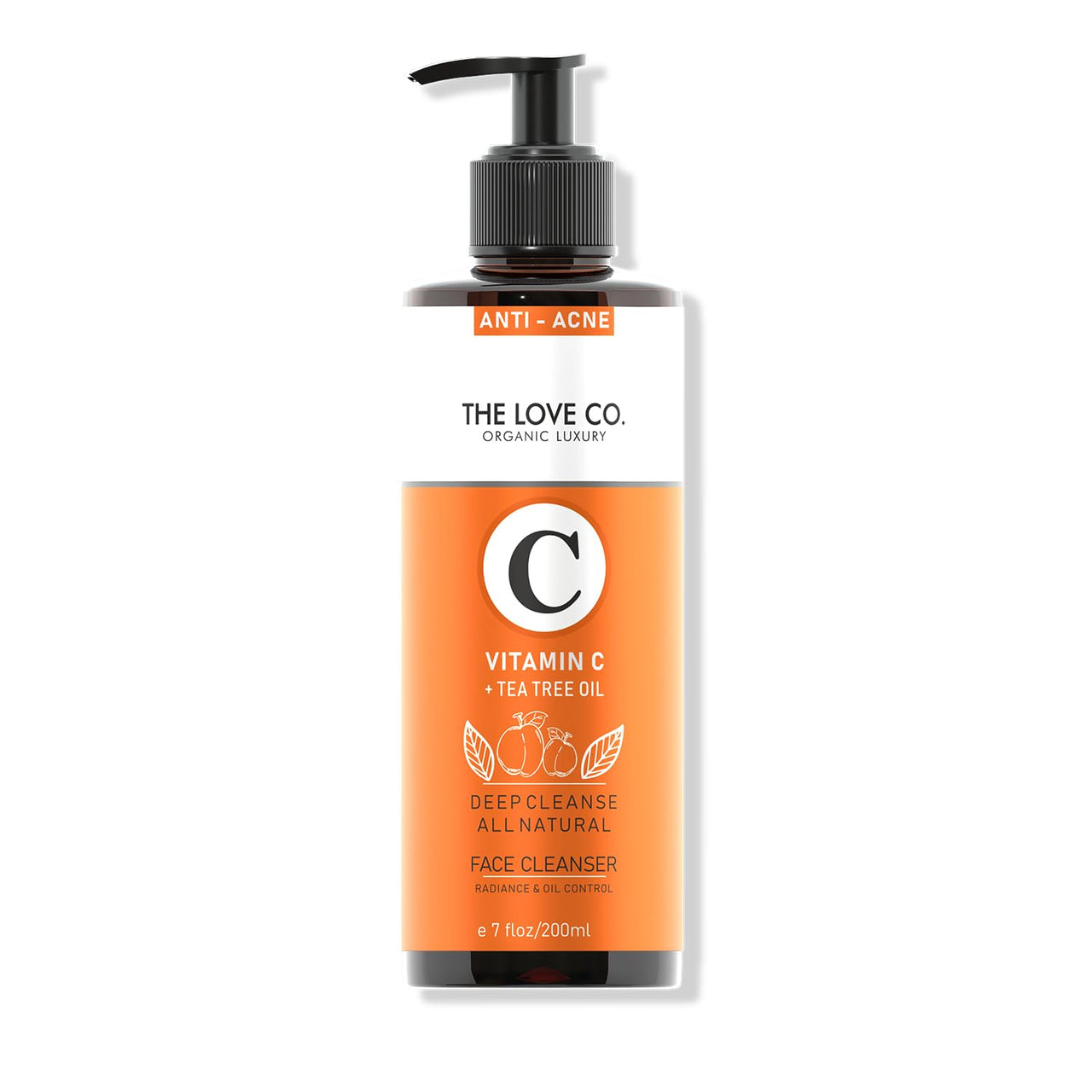 THE LOVE CO Vitamin C & Tea Tree Oil Face Wash - Foaming Cleanser for Instant Glow & De-Tan, Suitable for All Skin Types, 100% Vegan, 200ml