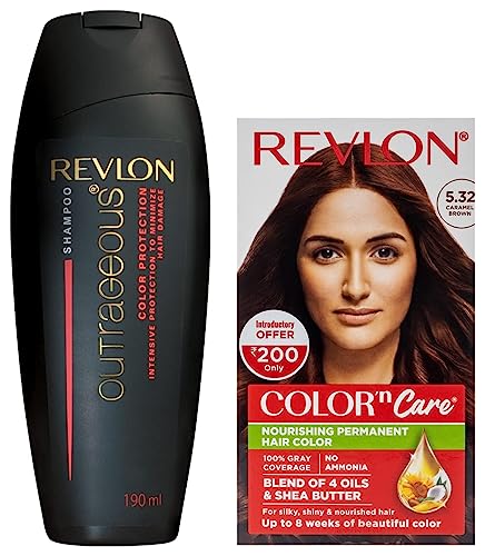 Revlon Color N Care Permanent Hair Color Cream, Light Golden Brown 6G, 40g + Revlon Revlon Outrageous Color Protection Hair Shampoo - 190 Ml, 190 ml