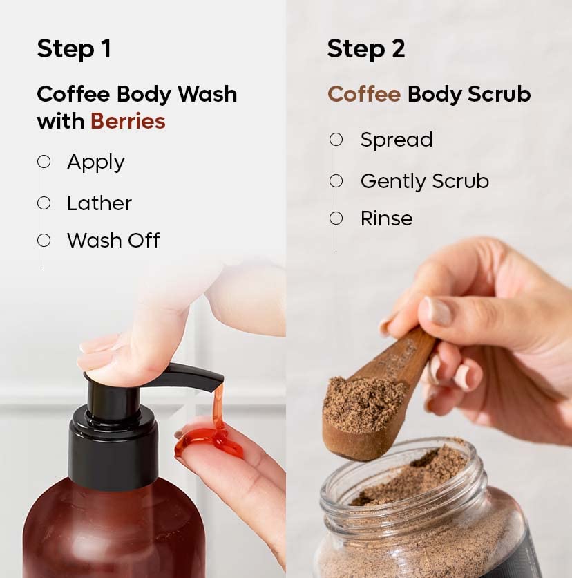 mCaffeine Tan Removal Bath Kit with Exfoliating Coffee Body Scrub & Body Wash | Suitable for All Skin Types | Value Pack of 2 for Men & Women