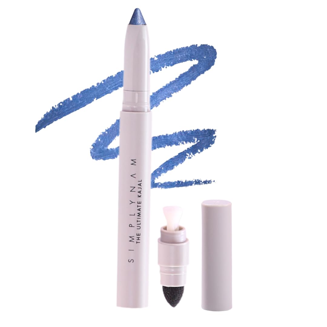 SIMPLYNAM Ultimate Kajal – Metallic Blue | 1 Stroke Intense Color Payoff | Water Resistant | Long-Lasting & Smudge-Proof | Safe for Sensitive Eyes | 7X More Product | In-Built Sharpener & Smudger