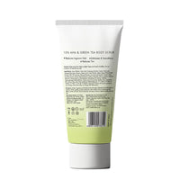mCaffeine 10% AHA & Green Tea Body Scrub for Tan Removal & Soft-Smooth Skin | For Women & Men | De-Tan Bathing Scrub with Coconut Oil, Removes Dirt & Dead Skin from Neck, Knees, Elbows & Arms