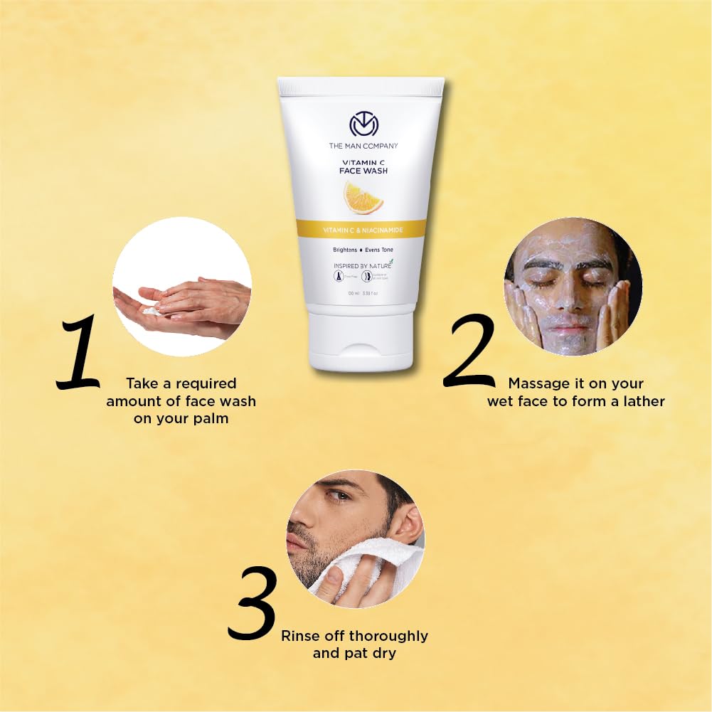 The Man Company Skin Brightening Vitamin C Face Wash - 100ml | Oil-Free Look & Instant Glow | Evens Skin Tone | Goodness of Turmeric & Niacinamide I Paraben & SLS Free