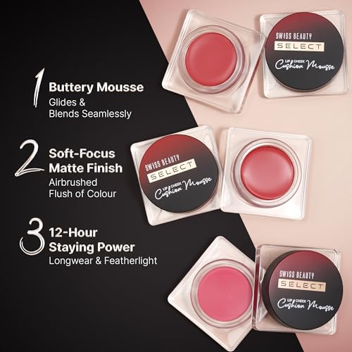 Swiss Beauty Select Lip And Cheek Cushion Creamy Mousse with Vitamin E | 12 Hours Stay | Shade- Elevate Pink, 4.5gm |