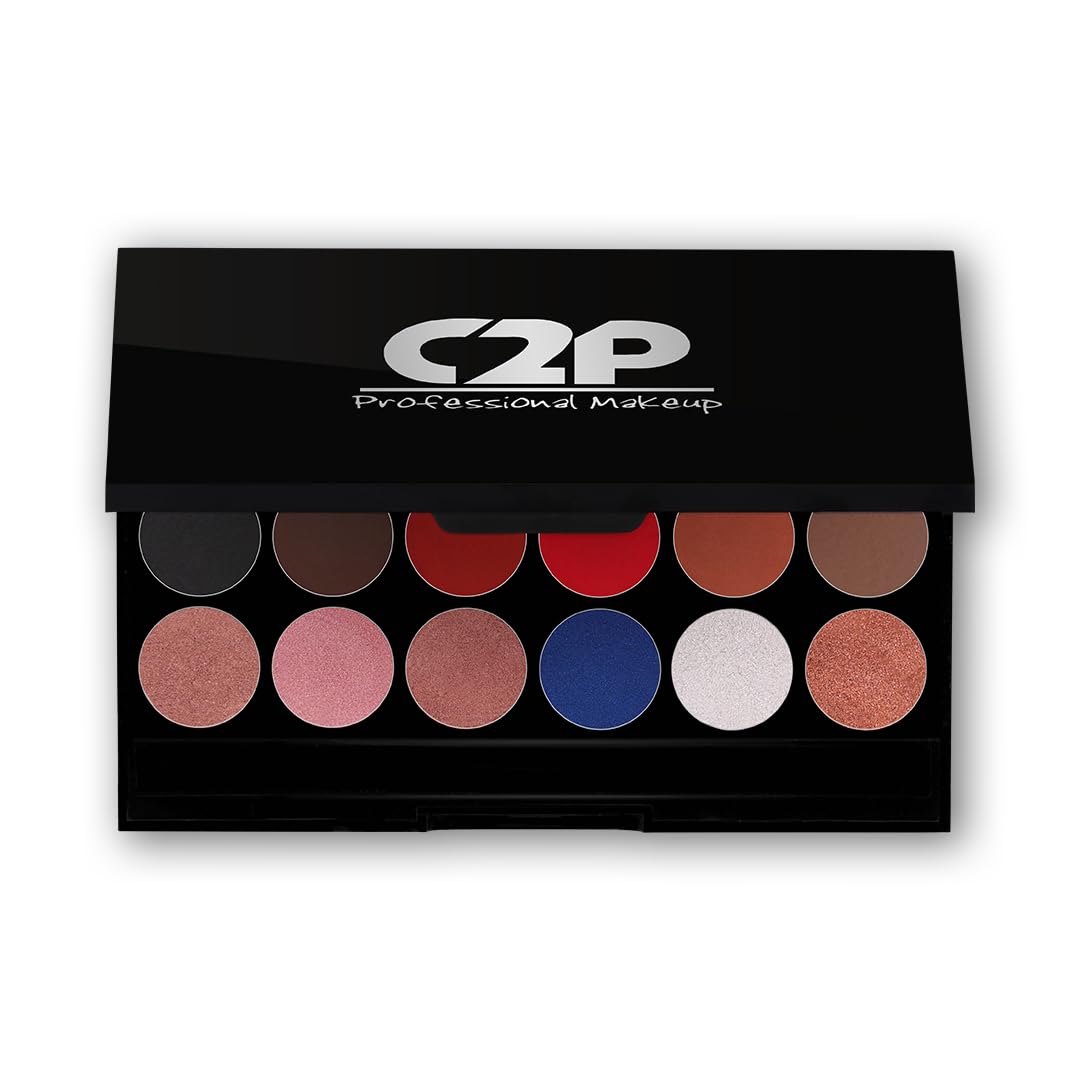 C2P Pro Metal & Matte Eyeshadow Palette, Smooth, Blendable & Creamy Texture, Long Lasting & Full Coverage with Versatile Shades Eyeshadow Kit, 20 grams