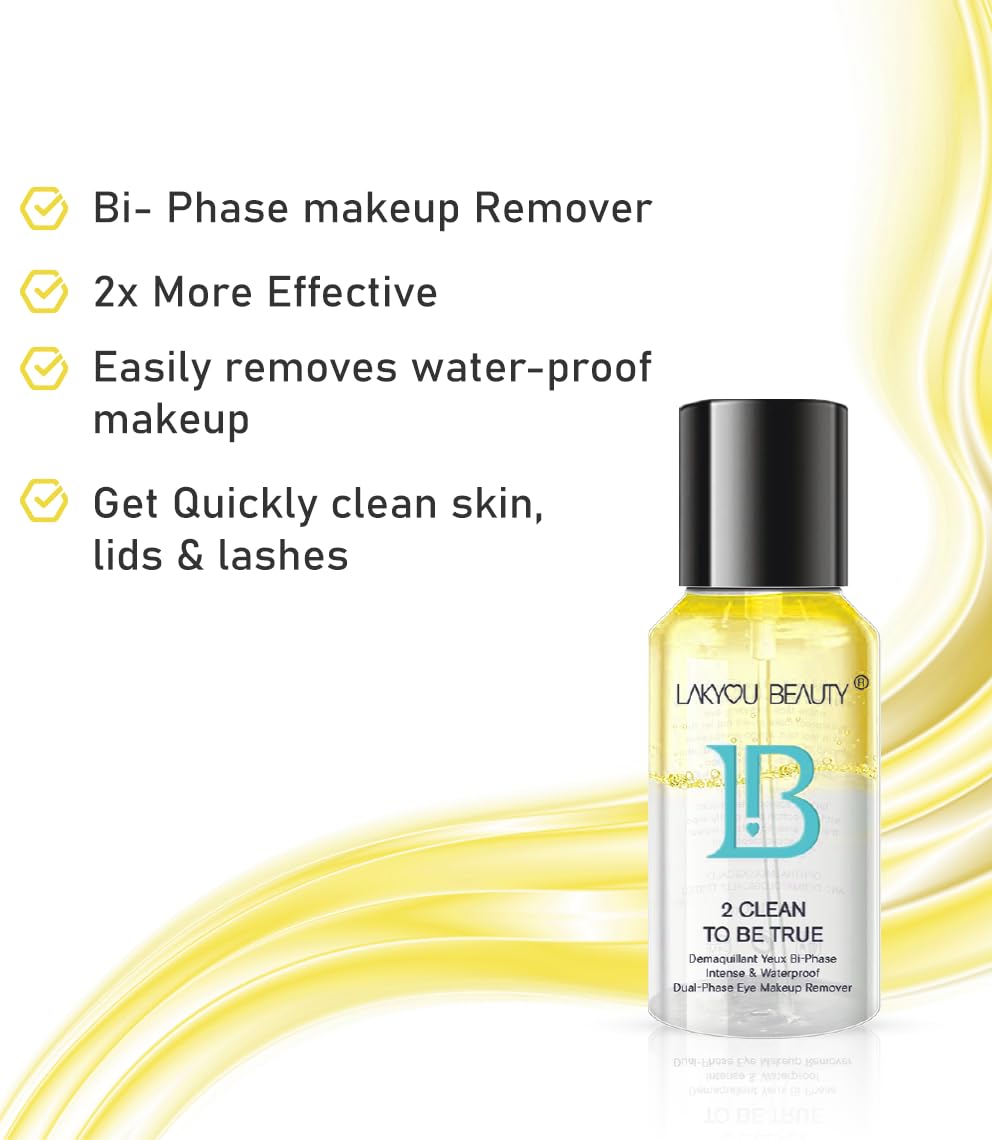 LAKYOU BEAUTY 2 Clean To Be True Makeup Remover - Yellow (100ml) | Dual-Action Makeup Remover & Cleanser With Matte Finish