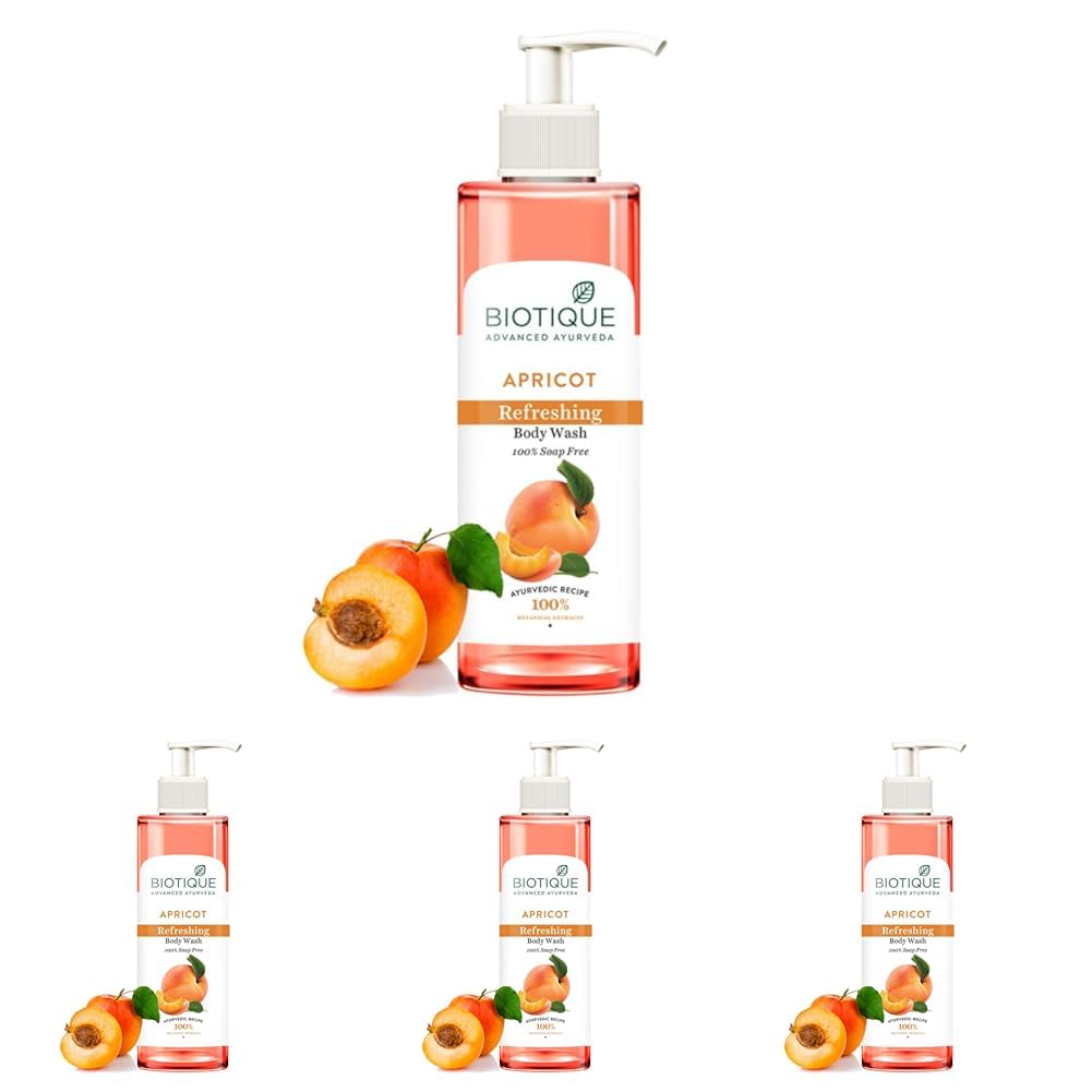 Biotique Bio Apricot Refreshing Body Wash | Keeps Skin Fresh and Clean | Brightens Skin and Reducing Dark Spots | 100% Botanical Extracts | Suitable for All Skin Types | 200ml (Pack of 4)