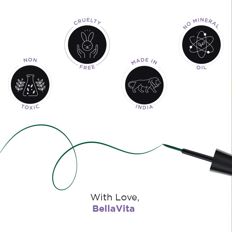 BELLAVITA Intense Drama Waterproof Eyeliner, Green, Matte Finish, Smudge-Proof, Fast-Drying, Felt Tip Applicator, Enriched with Biotin, 3.5 ml
