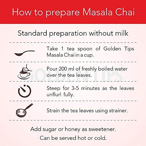 Golden Tips Indian Masala Chai, Loose Leaf Black Tea with Green Cardamom & Cinnamon, Authentic Spiced Tea Blend, Bold & Aromatic Flavor, Traditional Indian Chai (100 Gram, 50 cups)