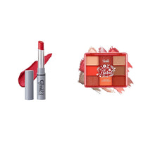 Glam 21 Glam21 Long Lasting Non-Transfer Lipstick|Creamy Matte Formula - 2.8gm|Give Me Red-03 & Glam21 Floral Hues 9 In 1 Eyeshadow Palette | Highly Pigmented Smudge-Proof (7.5 gm) | 02- Daisy