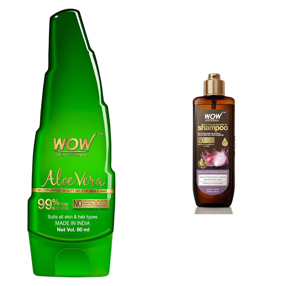 WOW Skin Science Aloe Vera Multipurpose Beauty Gel for Skin and Hair & WOW Skin Science Red Onion Black Seed Oil Shampoo with Red Onion Black Seed Extract
