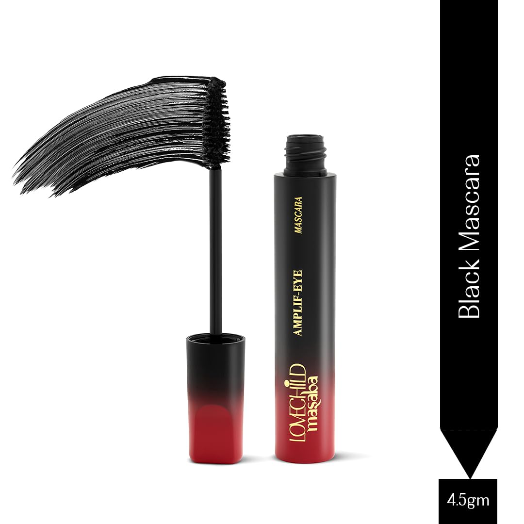 LoveChild Masaba Amplif-EYE Mascara, Black, Volumizing & Nourishing Eye Makeup with Castor Oil & Calendula, Matte Finish, Water-Resistant & Long-Lasting, Black Mascara for Bold Lashes, 4.5g