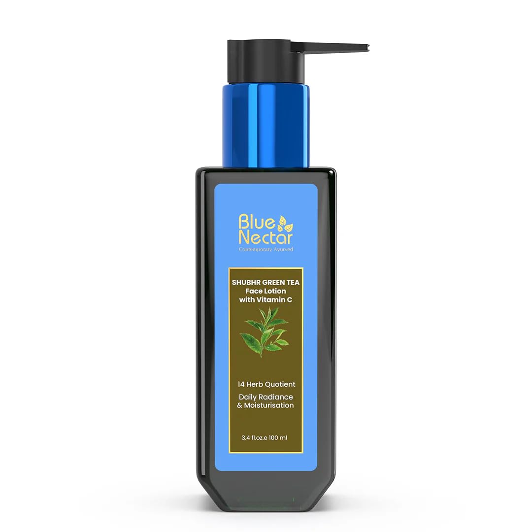Blue Nectar Green Tea Face Cream Moisturizer for Oily Skin and Acne Prone Skin with Hyaluronic Acid, Vitamin C, Rosehip for Women and Men (14 Ayurvedic Herbs, 100ml)