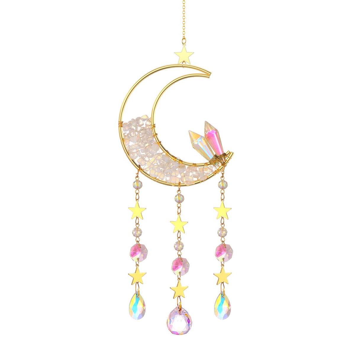 Opal Moon Crystal Suncacher - Sun Catchers Indoor Window Prism Crystal Moon Dream Catcher Wind Chimes Crystals and Healing Stones Rainbow Maker Garden Tree Decorations Outdoor Moon Opal Crystal