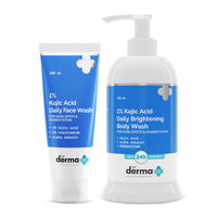 The Derma Co No More Pigmentation Combo with 1% Kojic Acid (1% Kojic Acid Face Wash with Niacinamide & Alpha Arbutin - 100ml & 1% Kojic Acid Daily Brightening Body Wash with Alpha Arbutin - 250ml)|Deeply Cleanses | Treats Pigmentation