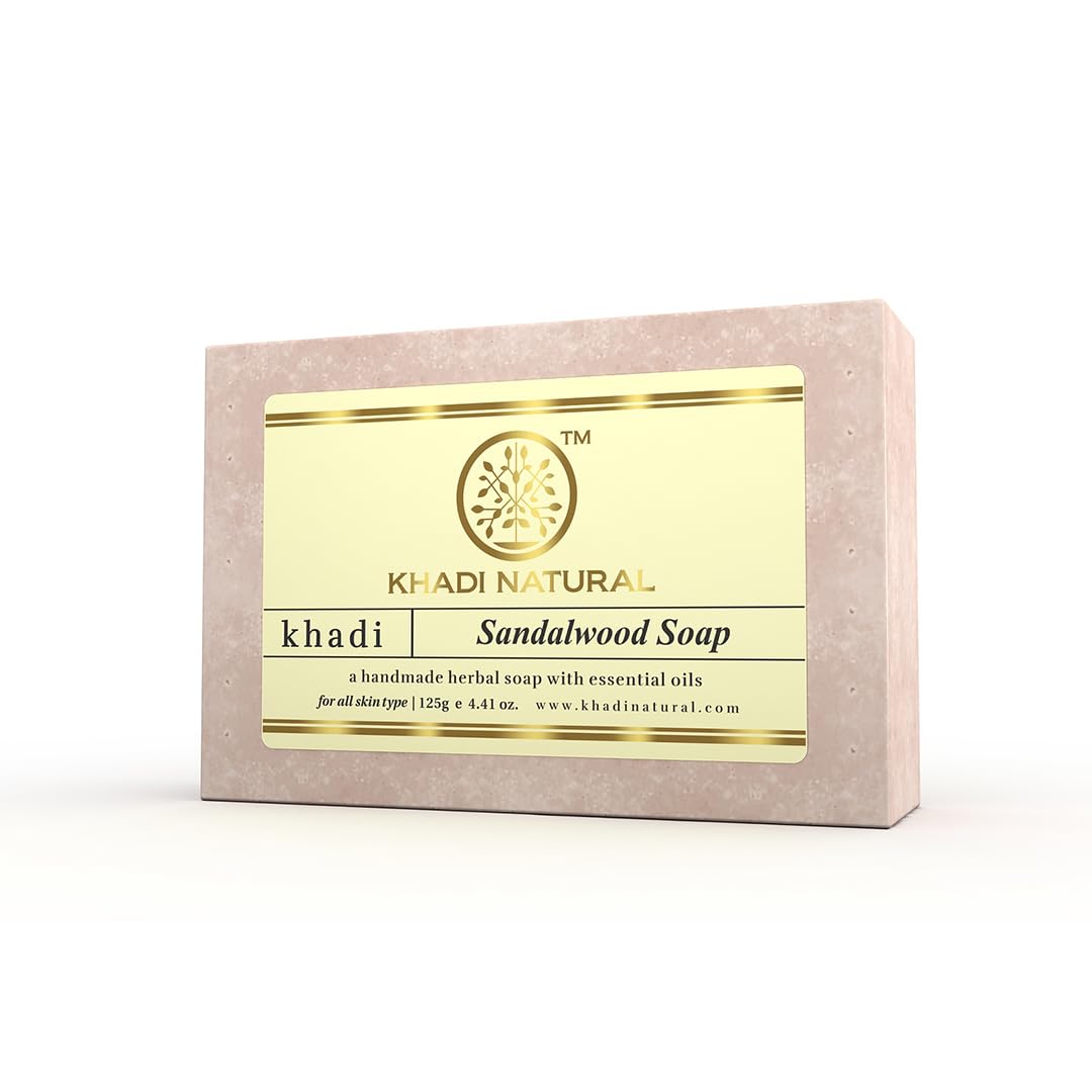 Khadi Natural Sandalwood Soap | Herbal Bathing Soap for Calming Skin| Natural Soap with Essential Oils | Soap for Healthy Skin | Suitable for All Skin Types, Pack of 3 | (125gm *3) (375gm)