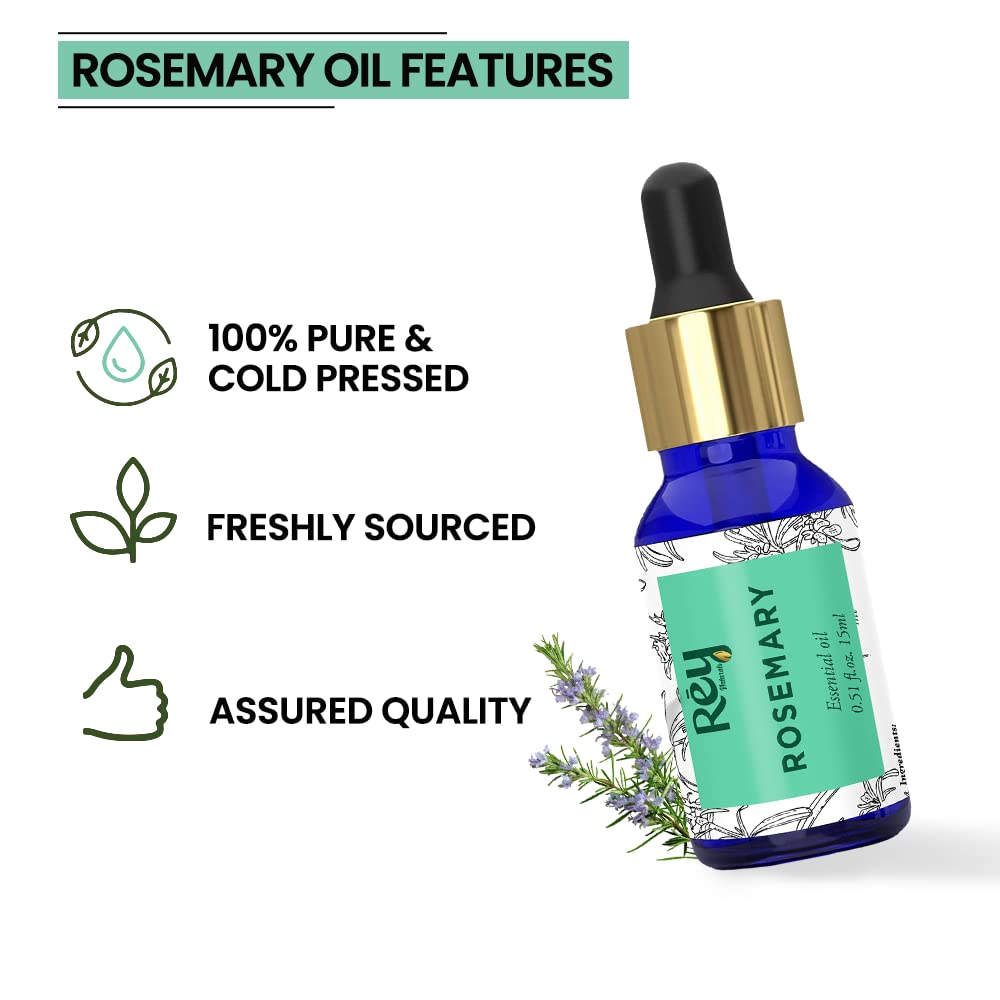 Rey Naturals Rosemary Oil For Hair Growth | Rosemary Essential Oil For Hair Growth | Rosemary Oil Essential Oil For Skin & Body | Pure Rosemary Oil | Pure Rosemary Hair Oil For Men & Women - 15ml*2