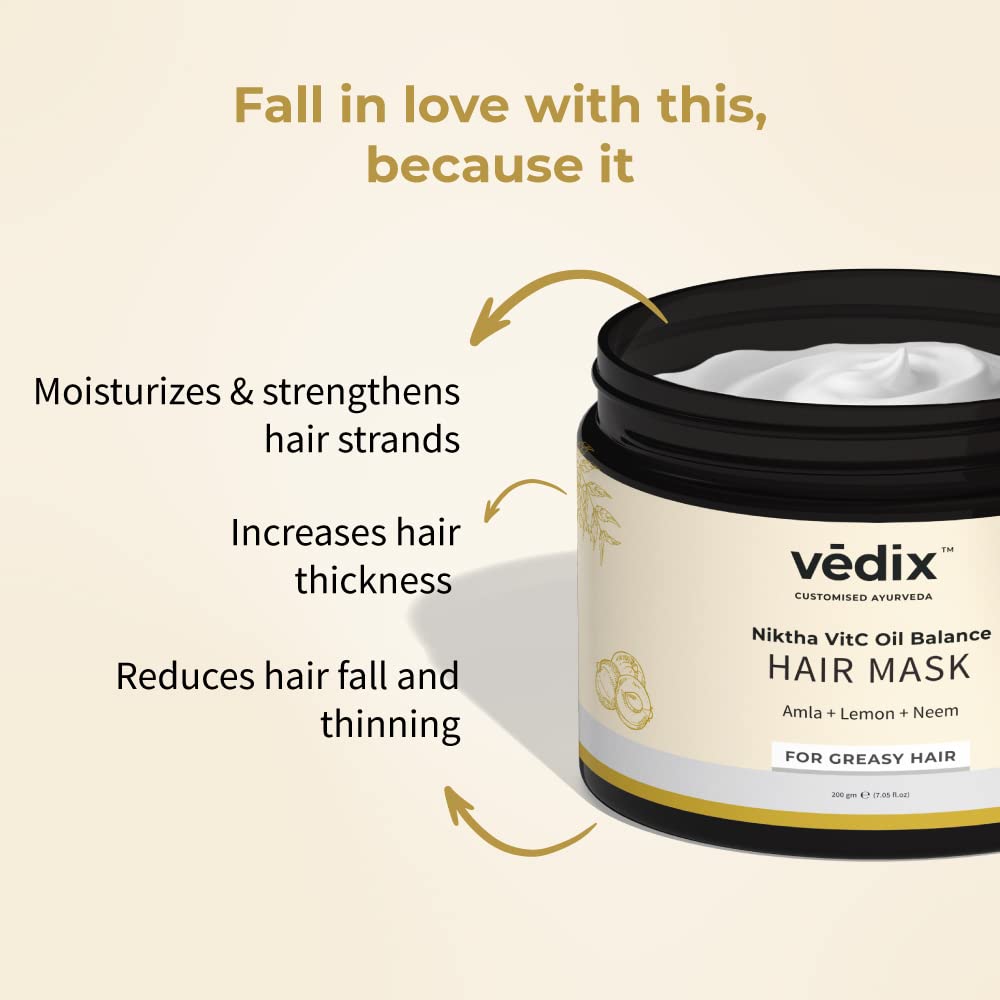 Vedix Ayurvedic Hair Mask For Hair Growth, Customized Niktha Vitc Oil Balance Hair Mask For Oily Hair With Amla + Lemon + Neem - 200Gm, 1 Count