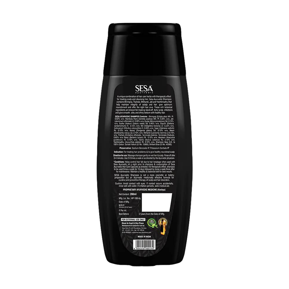 Sesa Ayurvedic Medicinal Shampoo Hairfall Control Anti Dandruff Shampoo Infused with 15 Ayurvedic Herbs Smooth & Shiny Hair For Men & Women (200 ml)