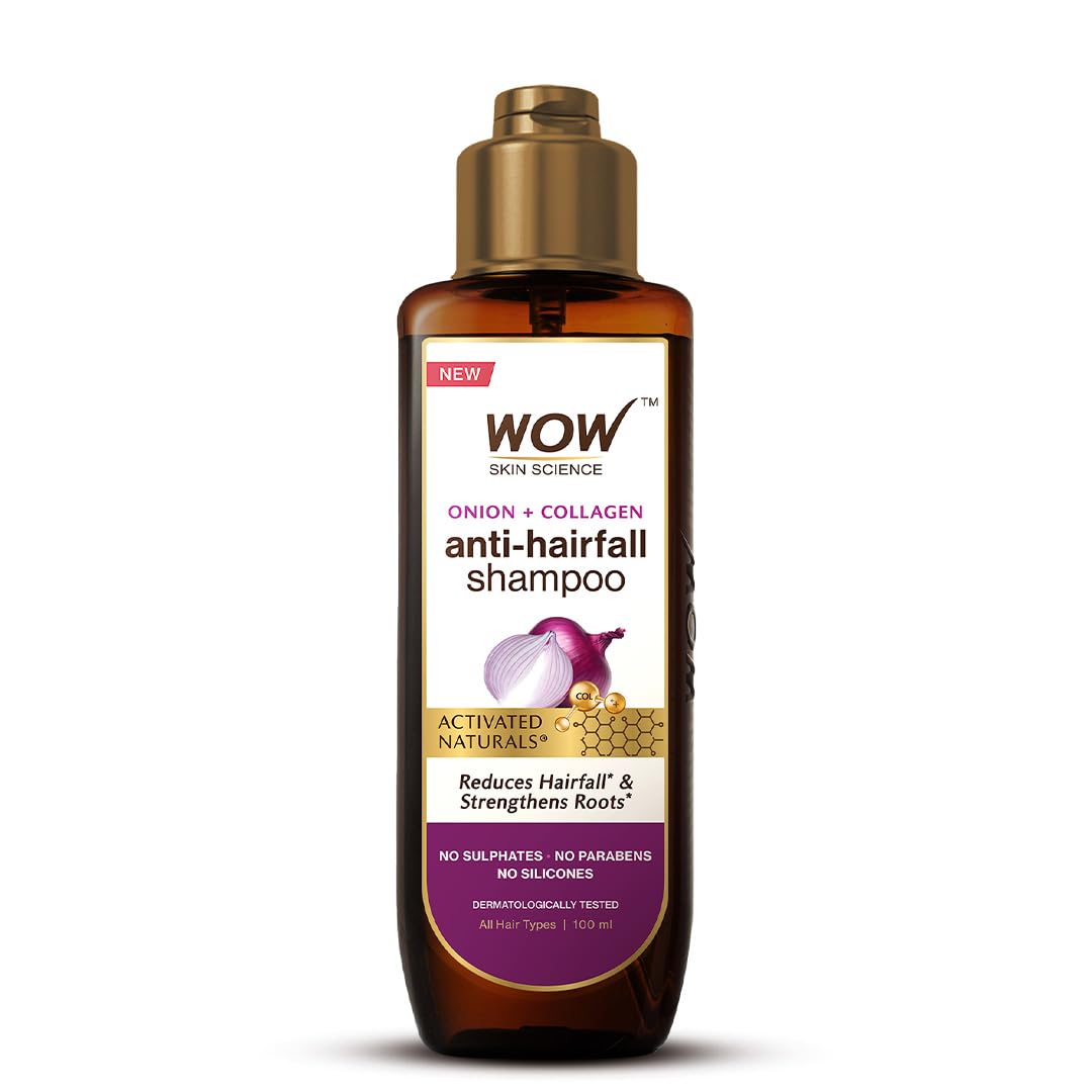 WOW Skin Science Red Onion Black Seed Oil Shampoo with Red Onion Black Seed Extract, Controls Hair fall, Contains Black Seed Oil & Pro-Vitamin B5 | No Paraben | No Sulphate | For Men & Women- 100ml