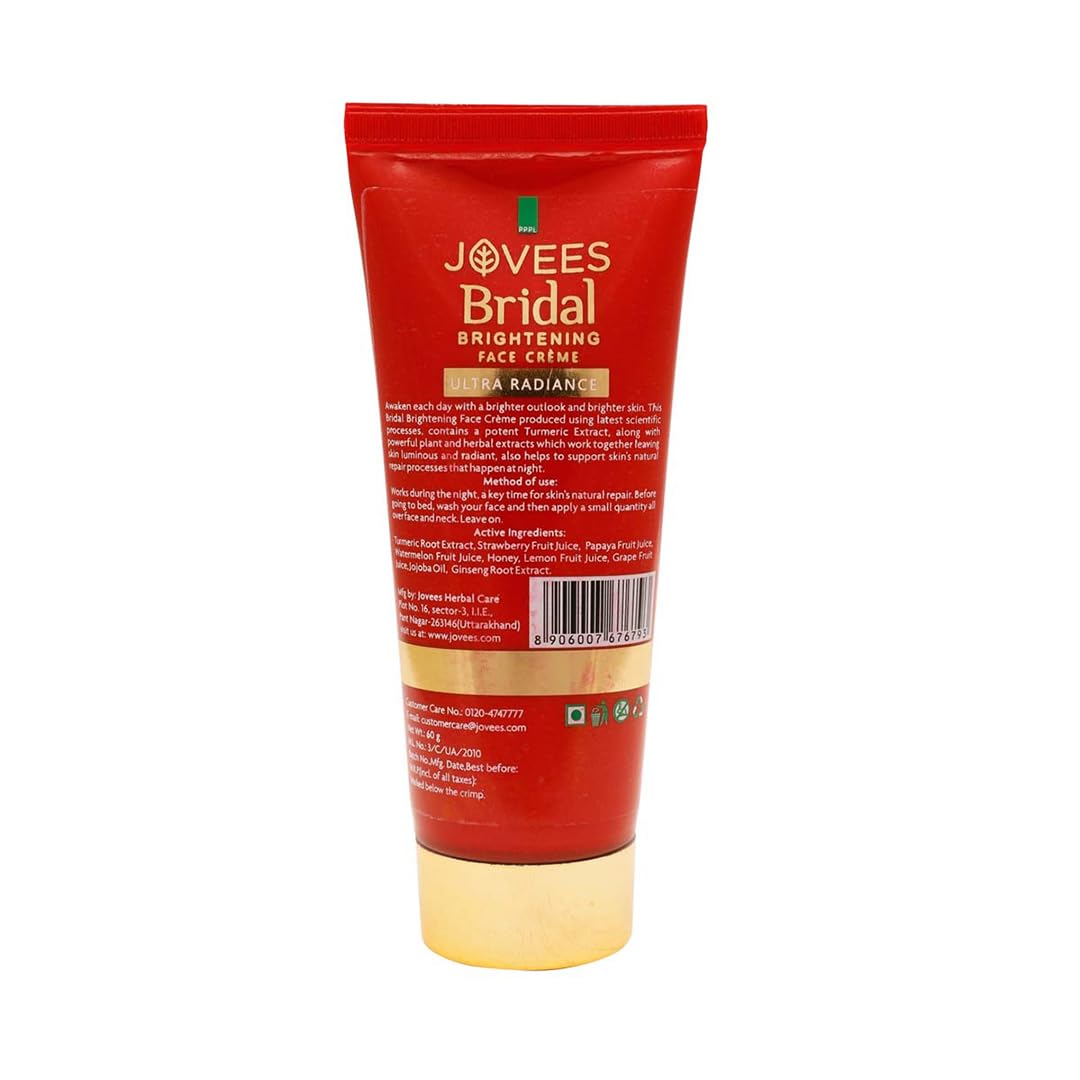 Jovees Herbal Bridal Face Creme | For Natural Glow and Brightness | Ultra Radiance, Hydrated and Flawless skin | Daily Use | For All Skin Types 60 GM
