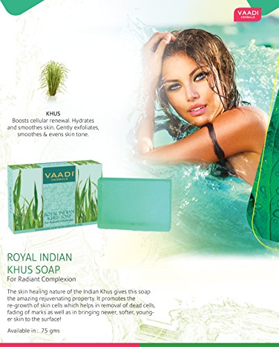 Vaadi Herbals Royal Indian Khus Soap with Olive and Soyabean Oil, 75g