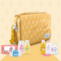 Johnson's Baby Gift Pack with Travel Kit | Newborn Essentials Kit for Baby Girl/Boy | 10 Baby Products Including Orange Hanging Bag & Comb