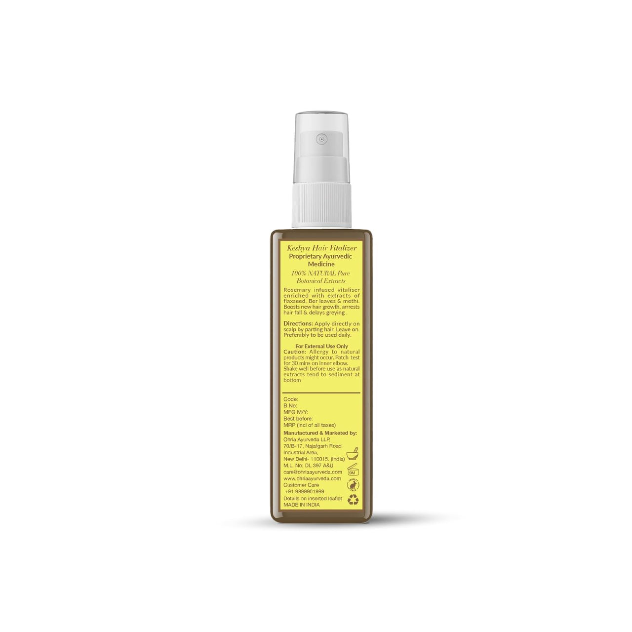 Ohria Ayurveda Rosemary Keshya Hair Vitaliser | Supports Thicker-Looking Hair & Reduces Hair Fall | With Hibiscus, Fenugreek, Halim Seeds | 100ml