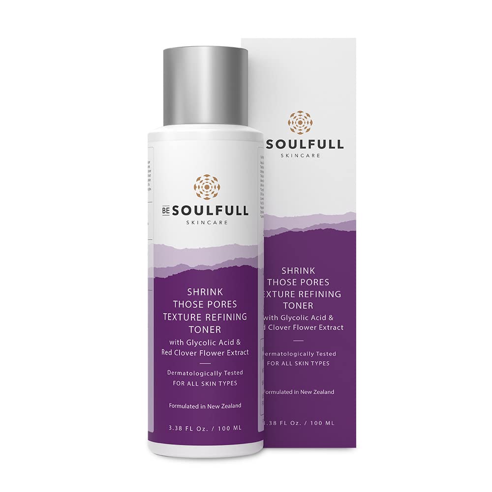 BE SOULFULL Pore Minimizing Toner With Glycolic Acid & Red Clover Flower- Facial Exfoliating, Skin Balancing Pore Reducing Toner- Suitable For Oily, Acne Prone, Sensitive & Normal Skin- 100ml