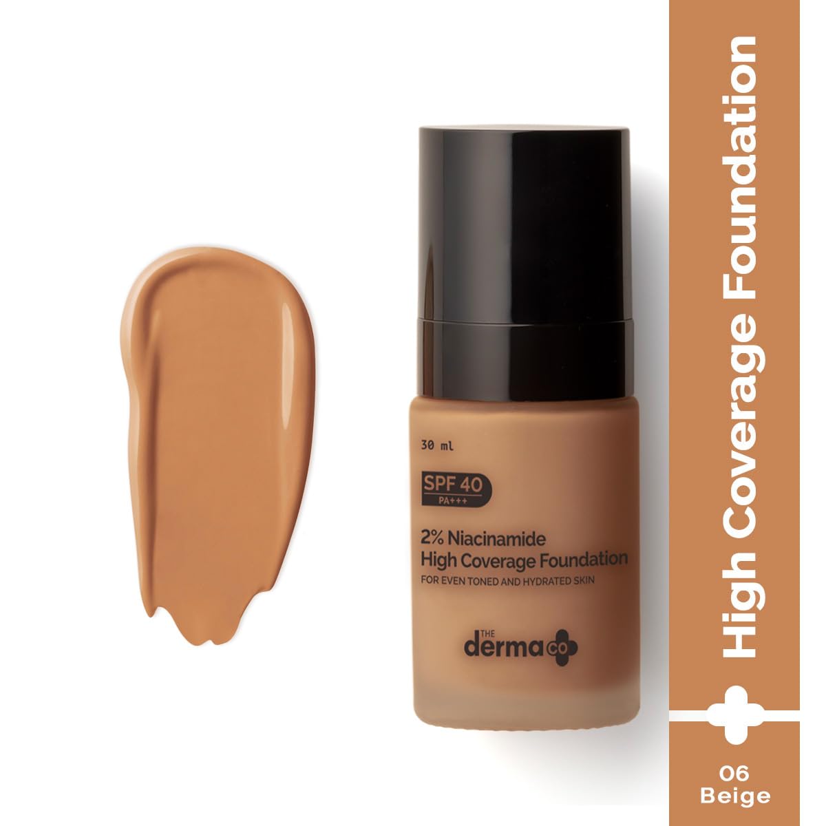 The Derma Co 2% Niacinamide High Coverage Matte Foundation With 1% Hyaluronic Acid & Spf 40 Pa+++ For 12 Hour Long Stay & Oil Control - 06 Beige, All