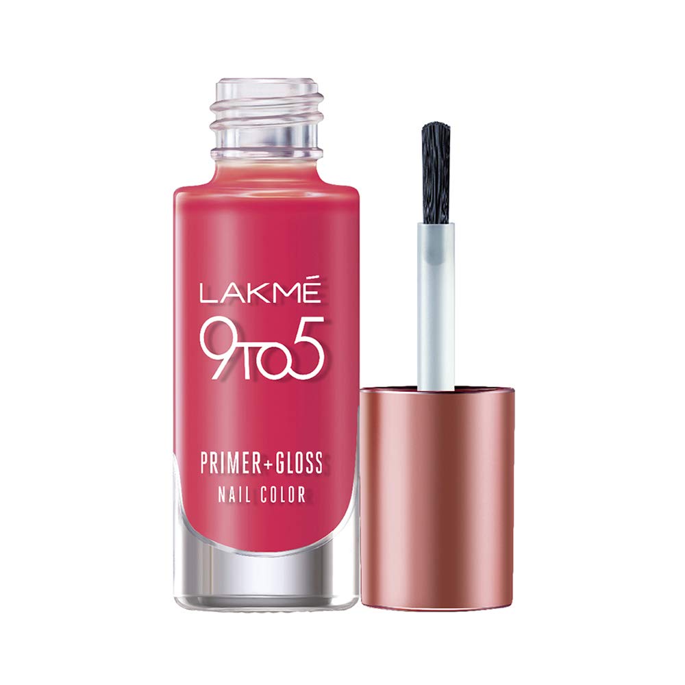 Lakmé 9 To 5 Primer + Glossy Finish Nail Colour & Lakmé Nail Color Remover, 27ml & Lakmé 9 To 5 Primer + Glossy Finish Nail Colour, Magenta Mix, 6 Ml
