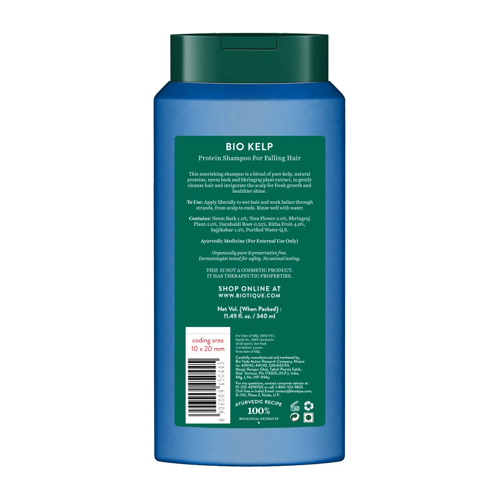 Biotique Bio Kelp Protein Shampoo for Falling Hair Intensive Hair Regrowth Treatment, 340ml And Biotique Bio Green Apple Fresh Daily Purifying Shampoo and Conditioner for Oily Scalp and Hair, 650m