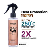 Streax Professional Hold & Play Heat Protection Spray For Hair -200 Ml, Hair Styling Spray For Women & Men, Heat Protectant Spray For Hair Upto 250°C & 2X Less Hair Breakage