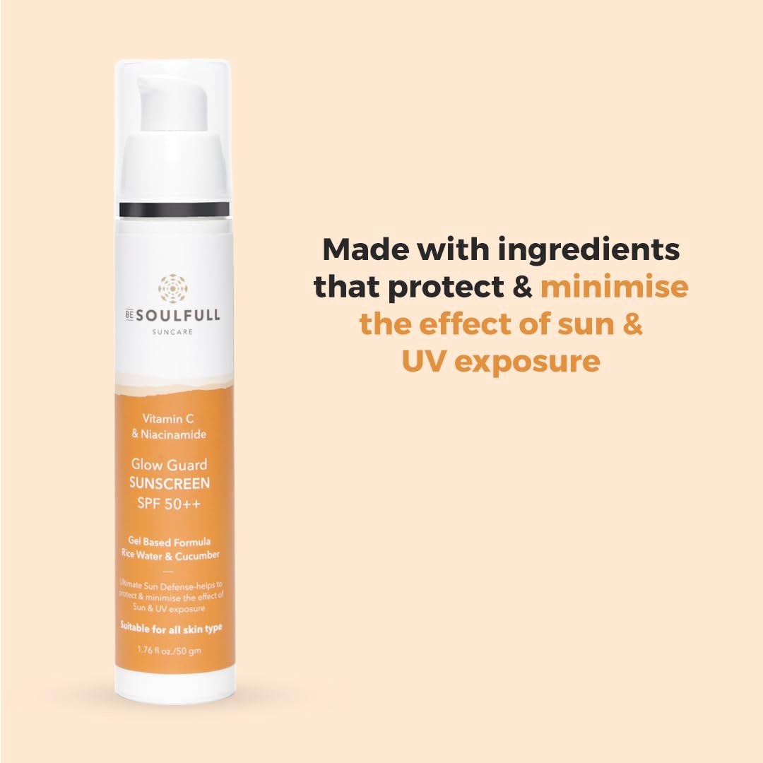 Be Soulfull Glow Guard Sunscreen with SPF 50+++Ultimate Sun Defense- helps to protect & minimise the effect of Sun & UV exposer- 50gms/.35 fl oz with