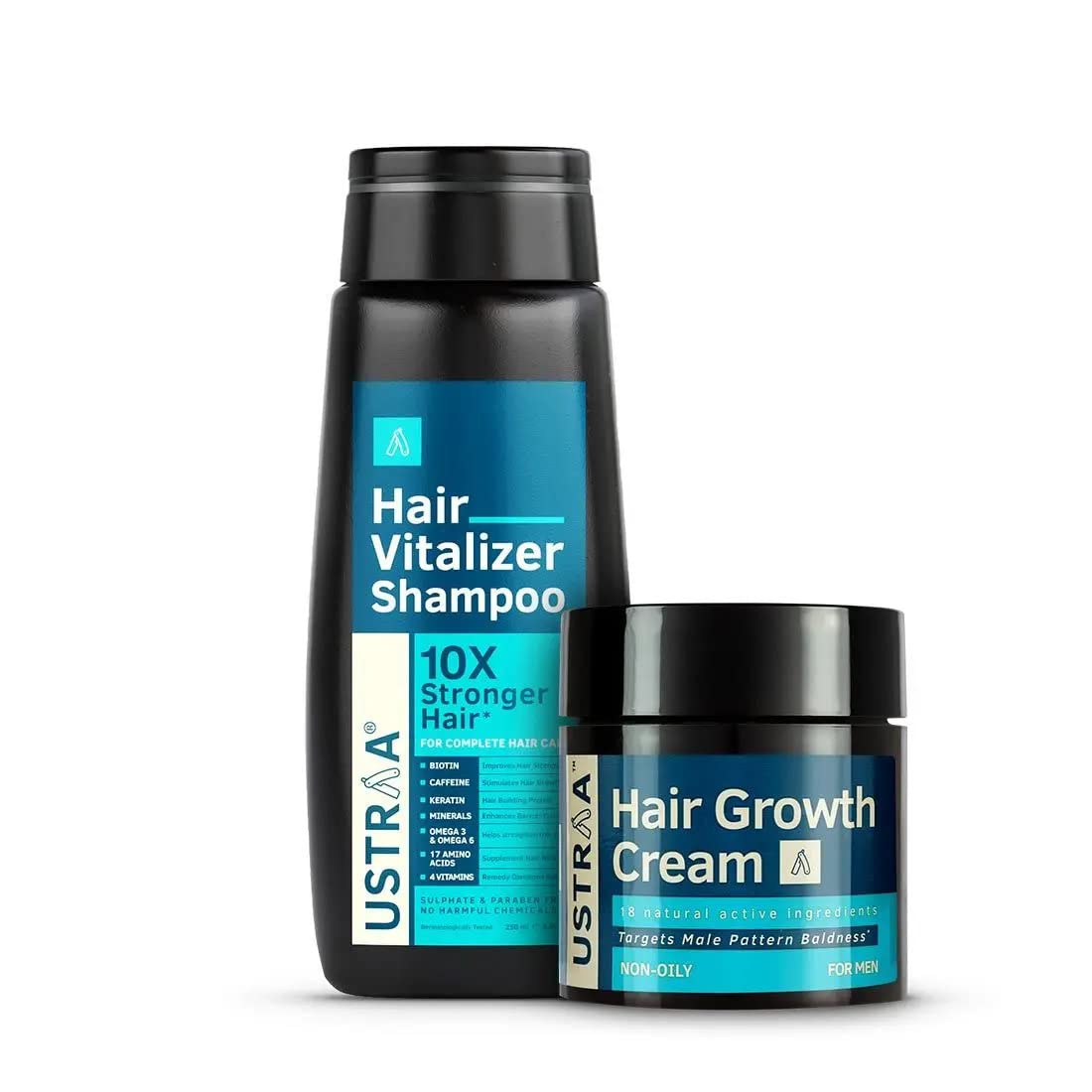 Ustraa Hair Vitalizer Shampoo - 250ml | Dermatologically Tested, Helps Keeps Your Hair Healthy & Hair Growth Cream - 100g | Helps improve Hair Roots Strengthen