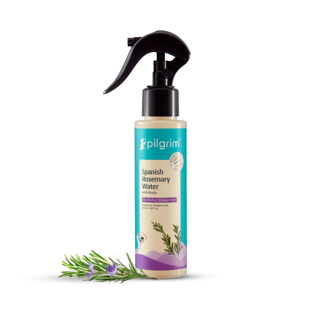 Pilgrim Spanish Rosemary Water Spray With Biotin for Hair Growth 100ml | Hair Spray for Regrowth | Thicker & Stronger Hair | Sulphate & Paraben Free I For Women for Men