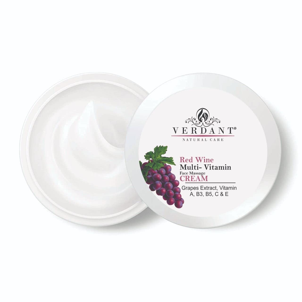 Verdant Natural Care Skin Brightening & Anti-Ageing Red Wine Face Cream with Grapes Extract | Red Vine Cream | Multi-Benefits Face Moisturizer | Anti-Aging Cream | Tanning & Pigmentation Control, Anti-Marks | Spots & Tan Removal Cream - Sulphate & Paraben