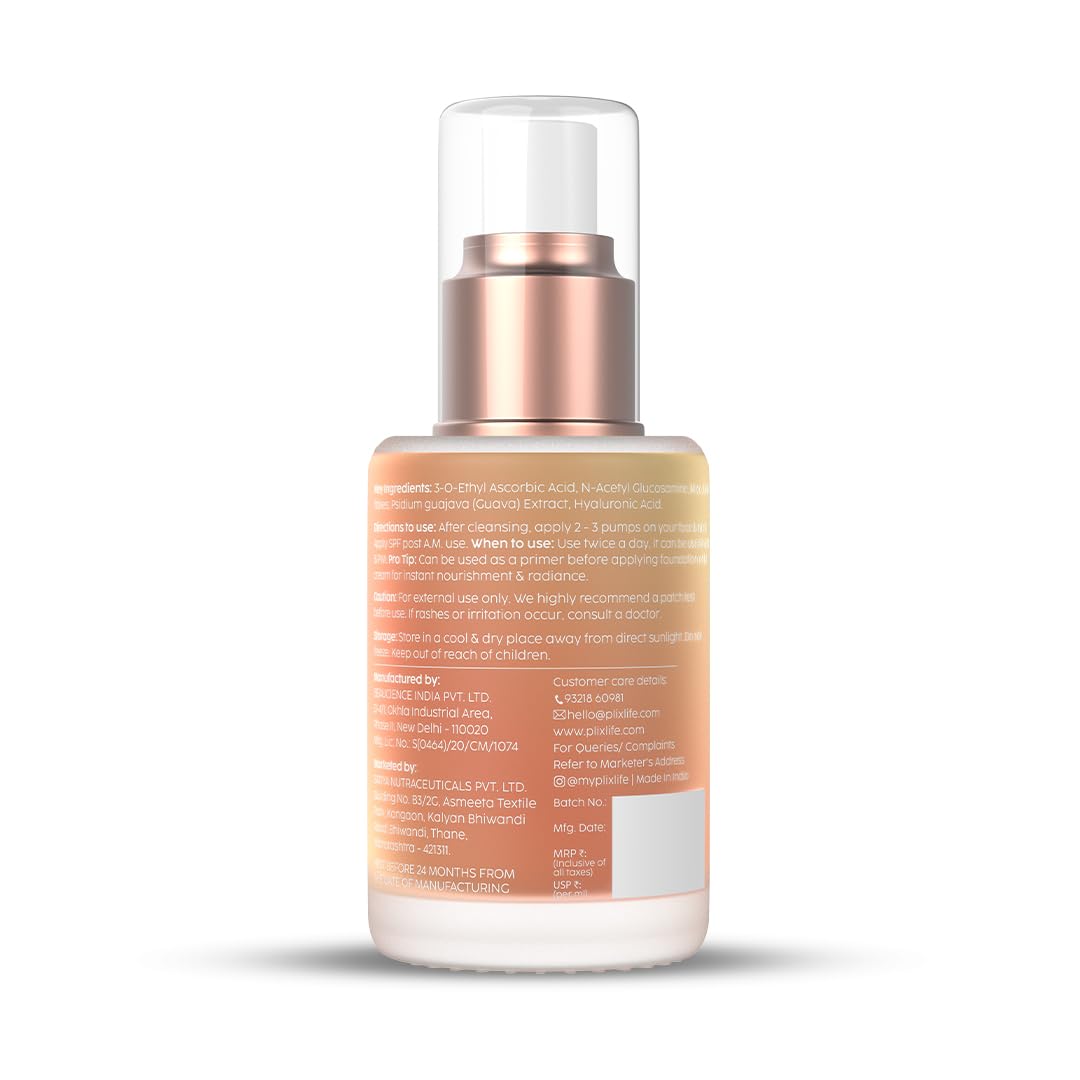 PLIX - THE PLANT FIX 24K Guava Gold Serum | Vitamin C & Hyaluronic Acid | Brightens Skin & Reduces Photoageing | 2-In-1 Face Serum & Primer For Glowing Skin | 30 Ml
