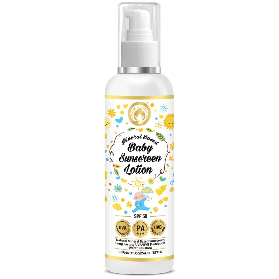 Mom & World Mineral Based Baby Sunscreen Lotion, Spf 50 Pa+++, Uva/Uvb Protection, Water Resistance, 120 ml