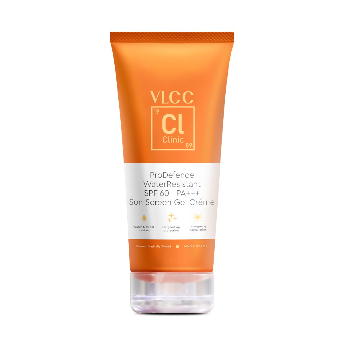VLCC Clinic ProDefence Water Resistant SPF 60 PA+++ Sun Screen Gel Crème - 100g | Dermatologically Tested Sunscreen | Water and Sweat Resistant | Protects from Sun Damage | Waterproof Sunscreen