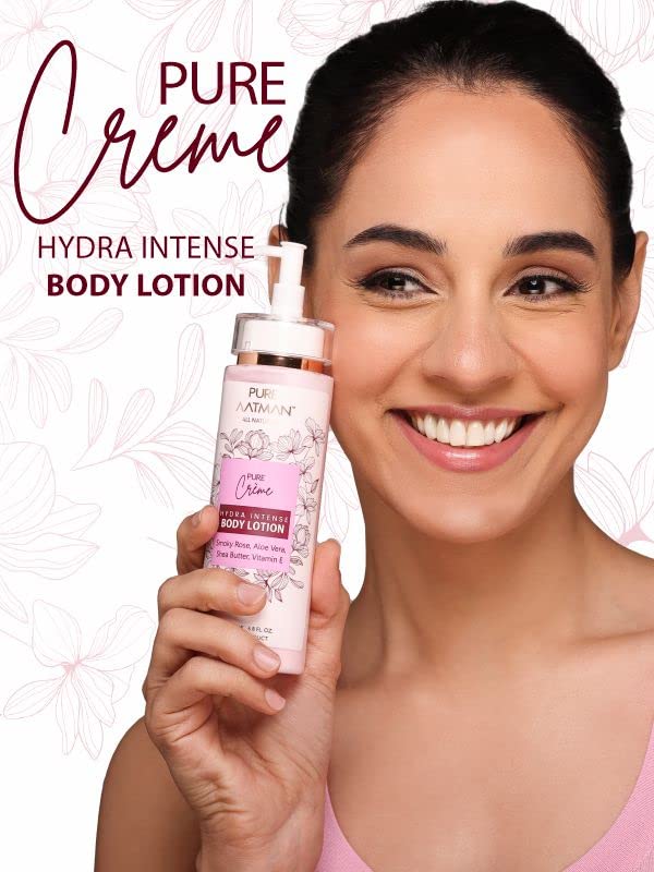 PURE AATMAN Hydra intense Body lotion for women men girls | for dry skin winter daily moisturizer | Body Lotion 200ml | Body Lotion With Smoky rose & aloe vera