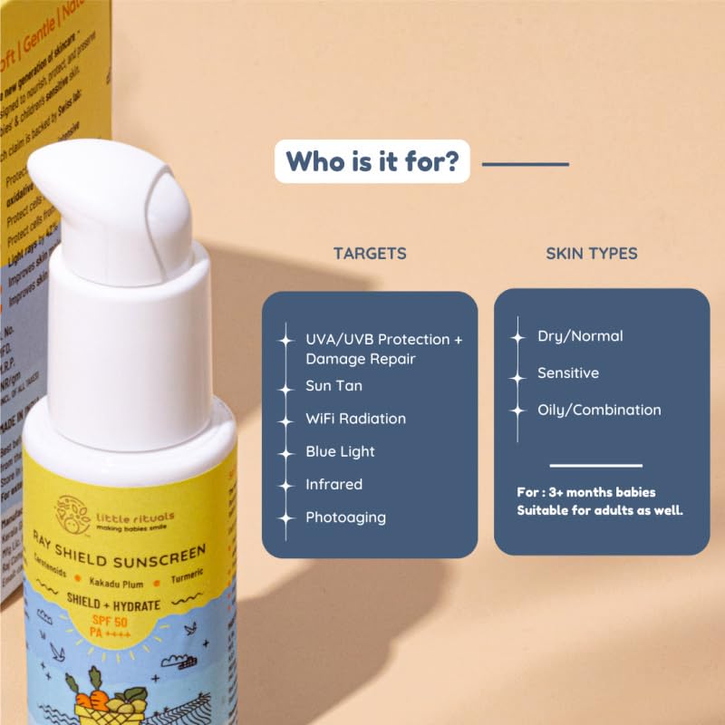 Little Rituals Natural Organic Baby SUNSCREEN Lotion Daily Use for Baby & Kids (0-15 years), SPF 50 PA++++ UVA/UVB/IR + DIGITAL Wi-Fi & Bluelight Protection| Hypoallergenic| SWISS Technology | 30 gm