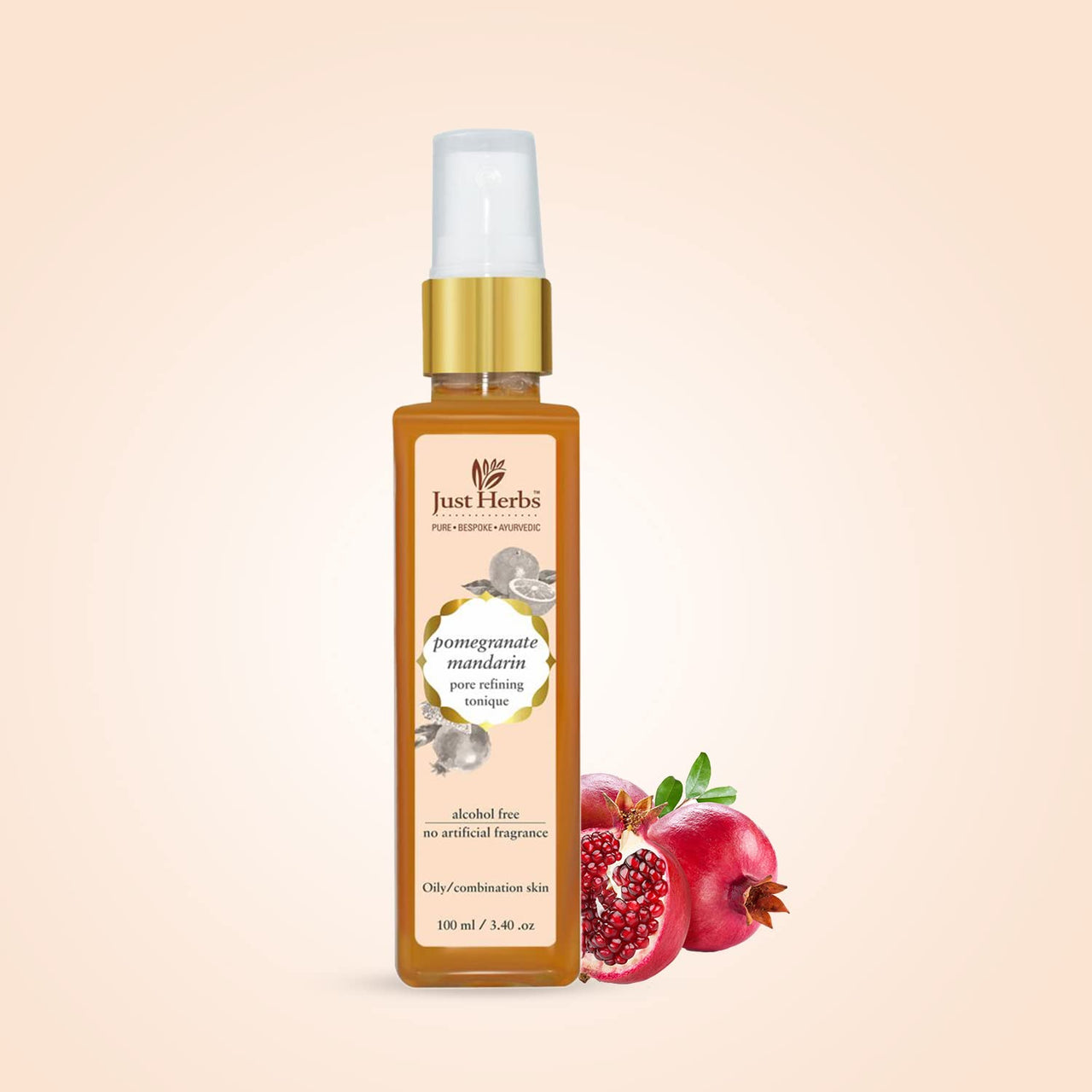 Just Herbs Ayurvedic Pomegrante Alcohol Free Facial Toner For Pores Tightening Suitable for Oily and Combination Skin - Men & Women