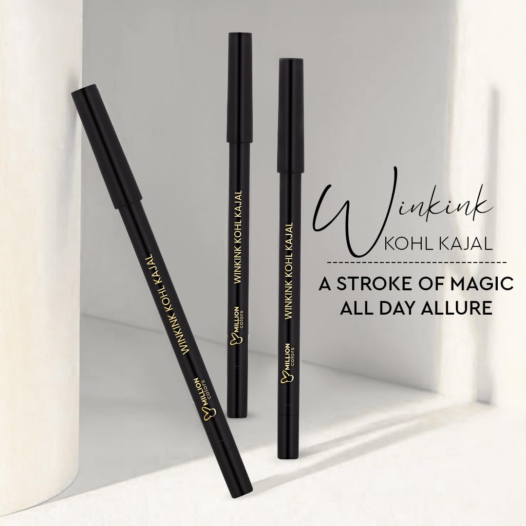 Million Colors Waterproof Wink Ink Kohl Kajal | Infused with Chamomile and Almond Oil | Smudge Proof & Long-Lasting | One Swipe Application - Rich Color Payoff | Stays Upto 24HR